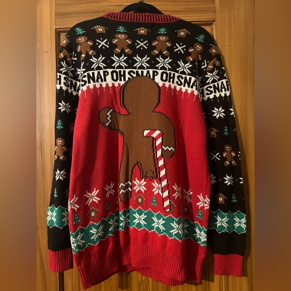 Oh Snap!! Ugly Christmas Sweater - Red, Black, and Green Gingerbread Design - Picture 2 of 5